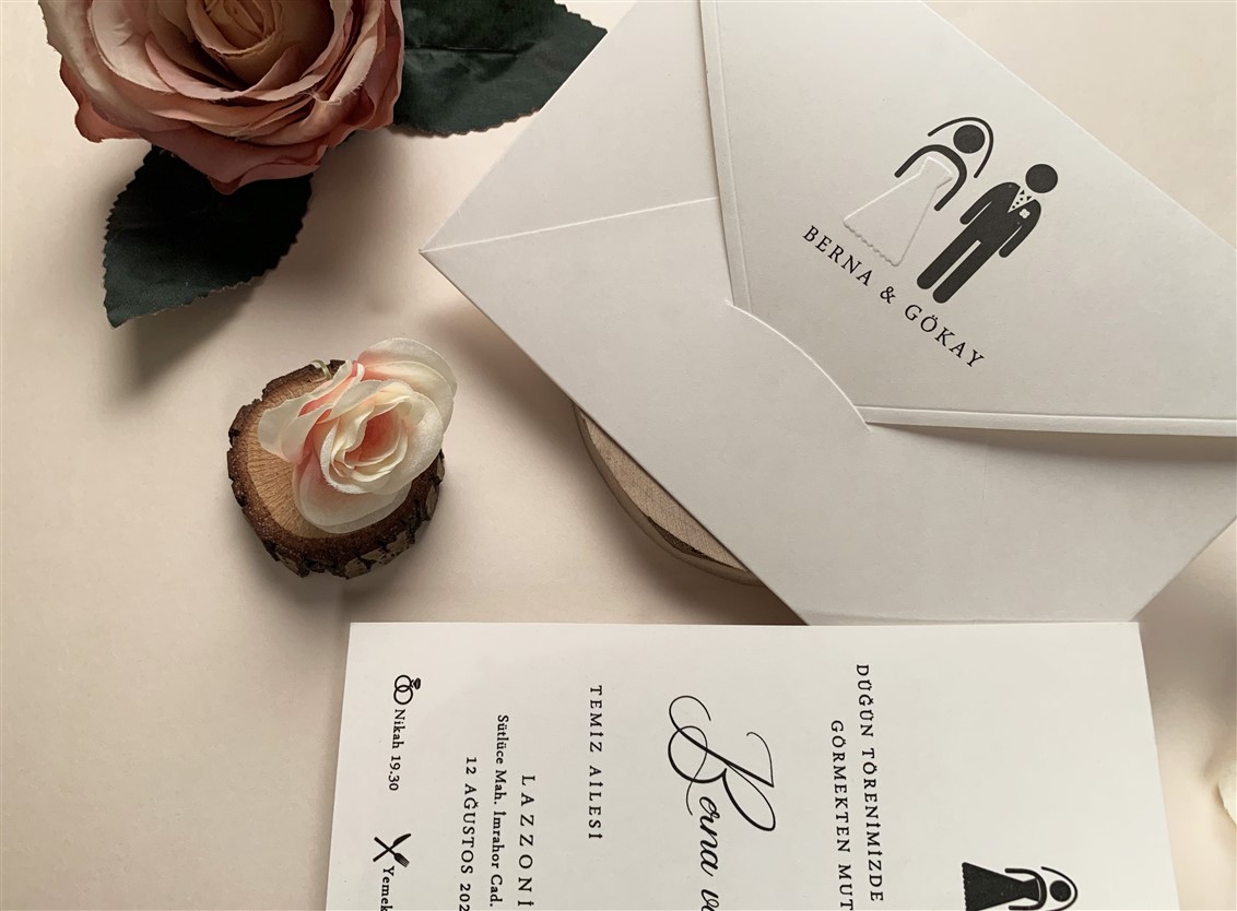 Gelin damat tasarımlı davetiye