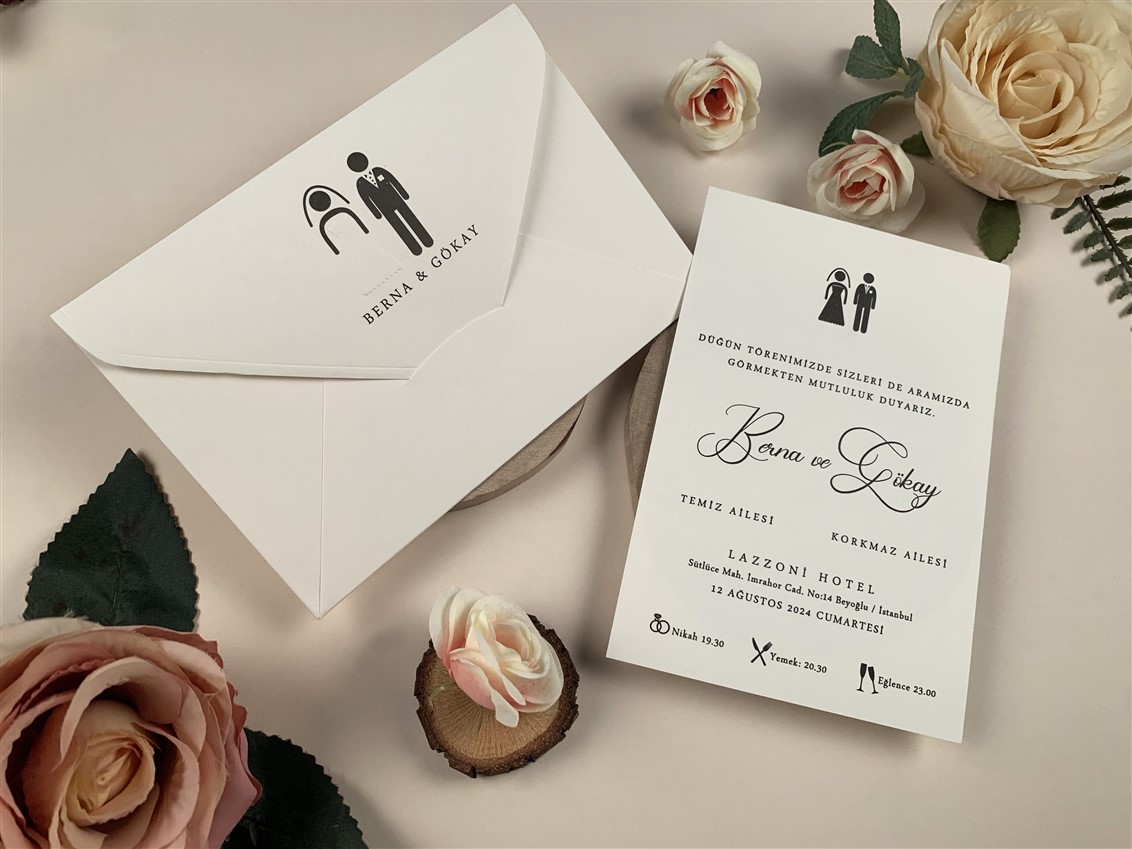 Gelin damat tasarımlı davetiye