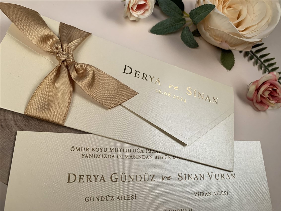 Saten Kurdele Yaldızlı Davetiye
